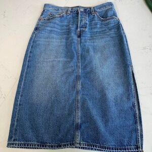 Levi's Denim Midi Skirt W28 Blue Button Fly A-Line Jean Skirt